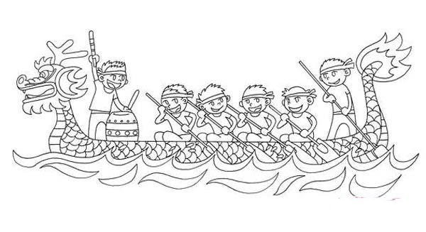 Simple drawing pictures of Dragon Boat Festival customs: dragon boat racing