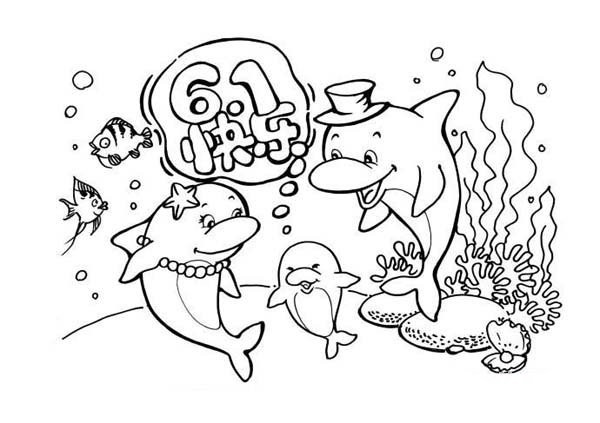 Childrens Happy Childrens Day Cartoon Simple Drawing Picture: Dolphins' Childrens Day