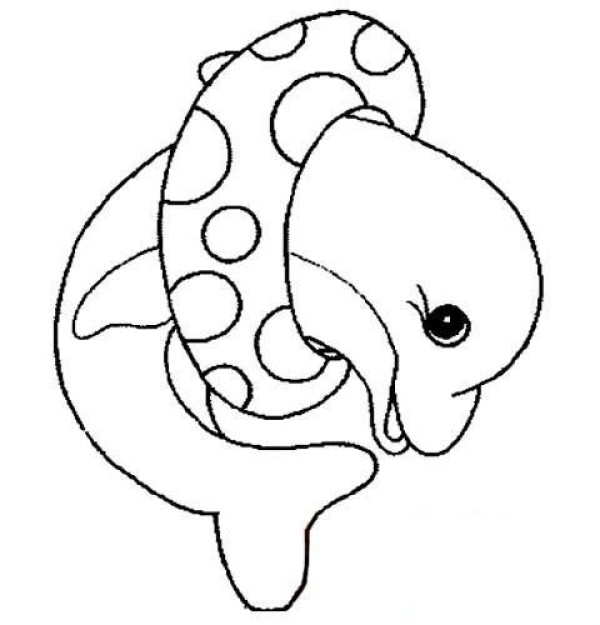 Childrens cartoon dolphin simple drawing picture: dolphin with swimming ring