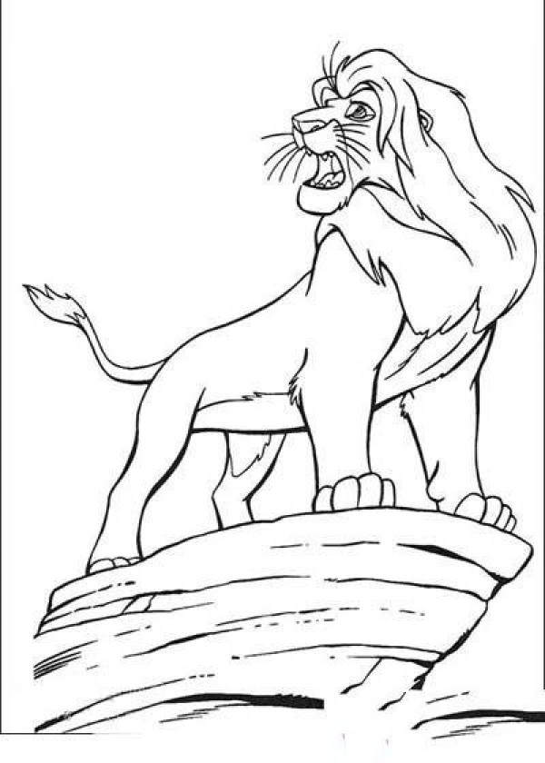 A complete collection of simple drawings of domineering lions for children: Roaring lion on the mountain