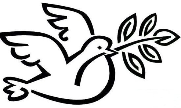 Simple drawing of dove of peace and olive branch