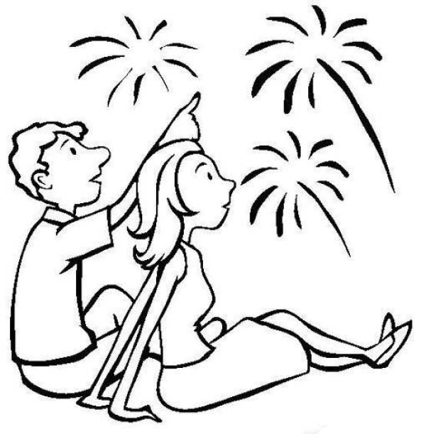 Simple character drawing: couple watching fireworks