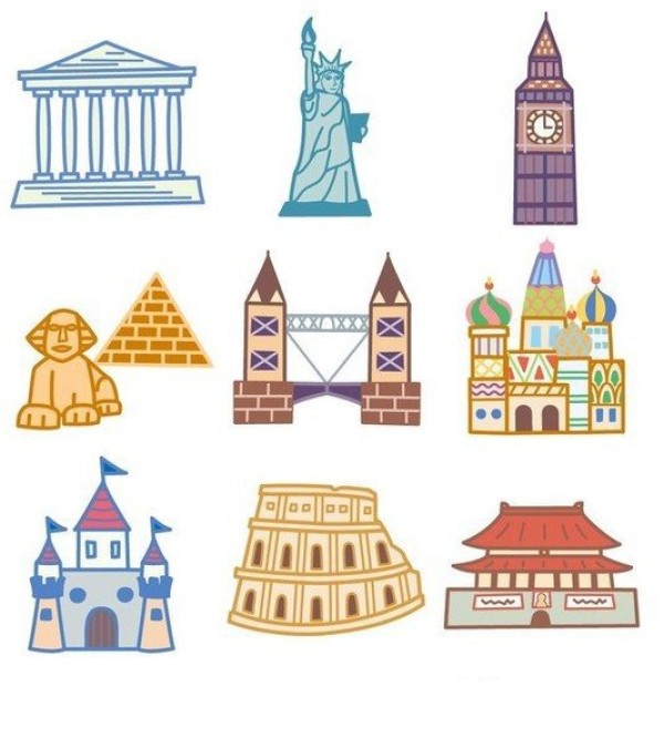 Simple drawings of famous buildings around the world