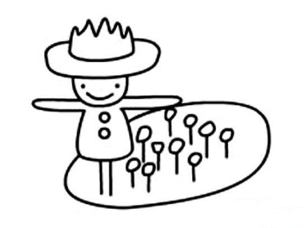 Simple drawing picture of scarecrow in rice field