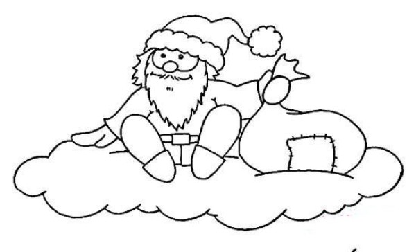 Simple drawing of Santa Claus: Santa Claus in the sky and clouds