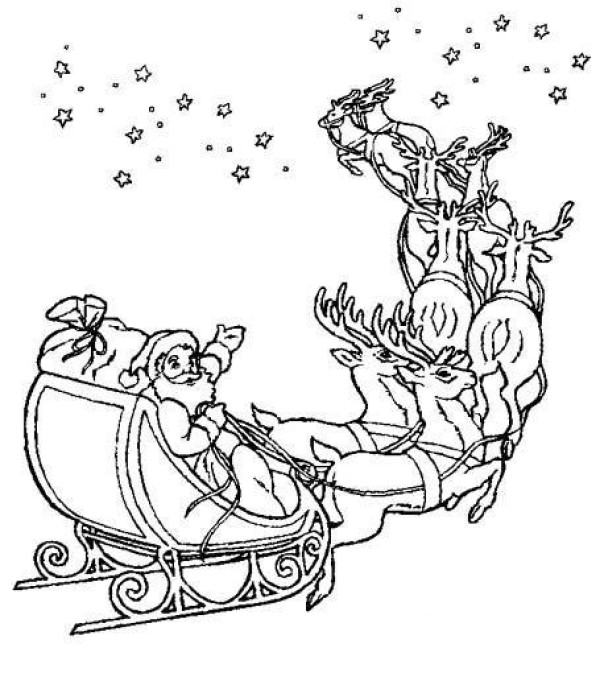 Simple drawing of Santa Claus riding a deer