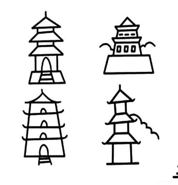 A complete collection of simple drawing pictures of various towers in kindergartens