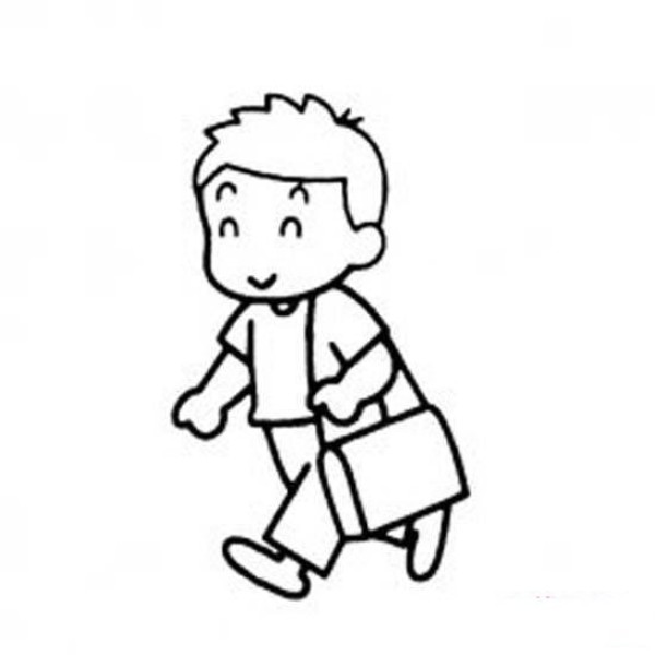 Simple drawing of a boy carrying a school bag to school