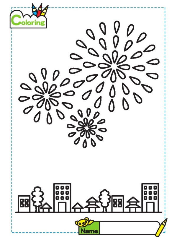 Fireworks simple drawing coloring card