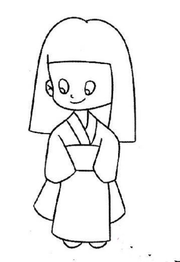 Simple drawing of Japanese girl wearing kimono