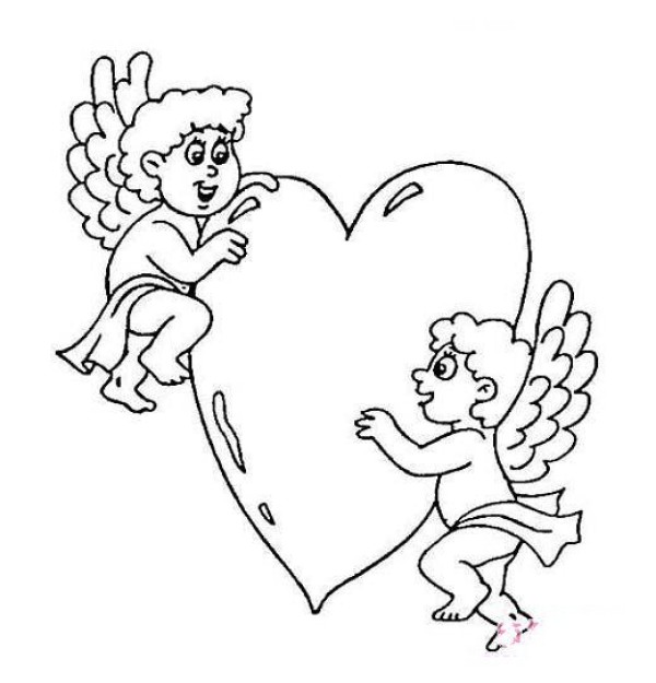 Collection of cute simple drawings for Valentines Day: angels send love