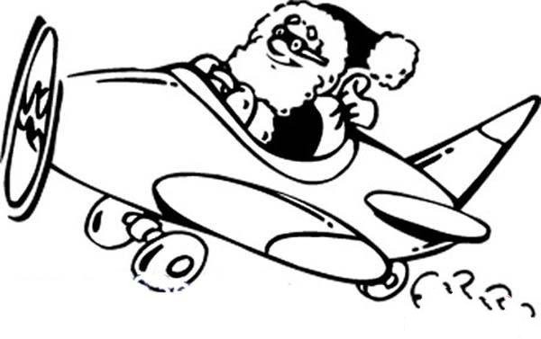 Simple drawing picture of Santa Claus flying a plane