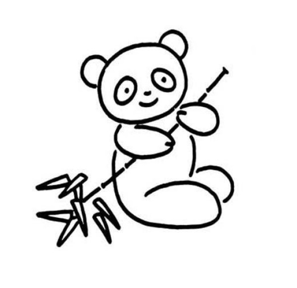 Panda simple drawing: Panda playing with bamboo