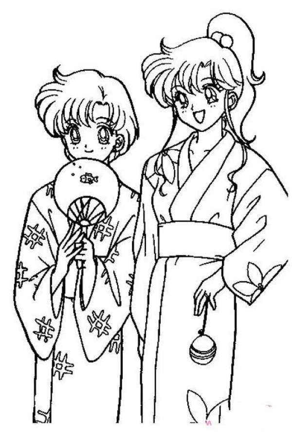 A complete collection of simple drawing pictures of childrens characters: Sailor Moon in kimono