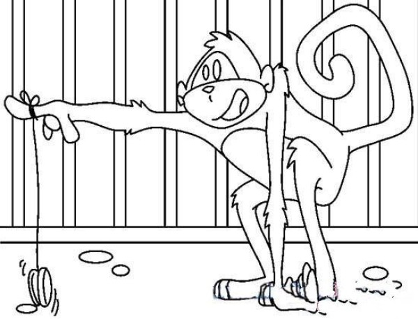 Childrens simple drawing of monkey: Monkey playing with yo-yo