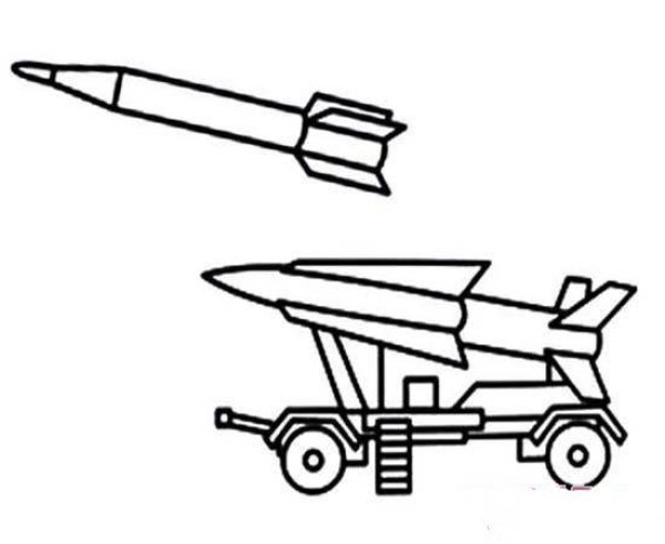 Elementary school students' simple drawing of military rocket launch vehicle