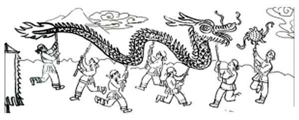 Simple drawings of folk customs during the Spring Festival: dragon dance