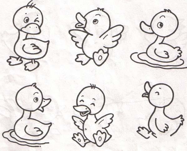 A complete collection of simple drawings of little ducks for children