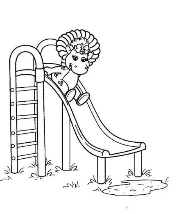 Simple drawing of little dinosaur sitting on the slide