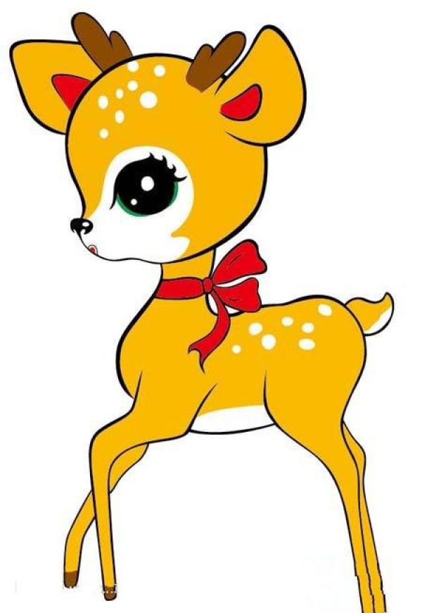 Colorful cute cartoon little sika deer simple drawing picture