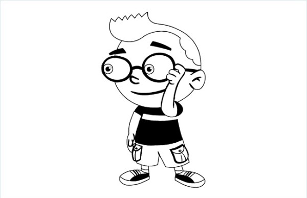 Simple drawing of little boy with glasses