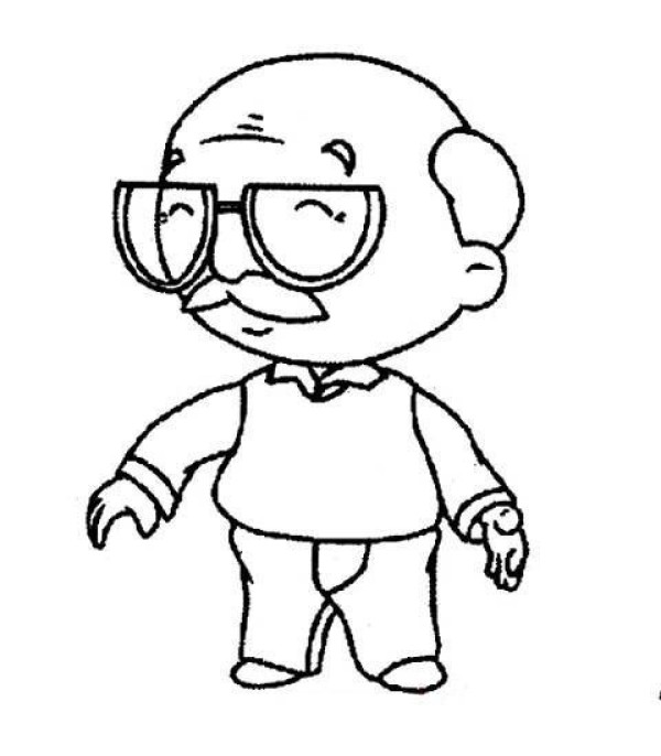 Simple drawing pictures of childrens characters: Grandpa wearing reading glasses