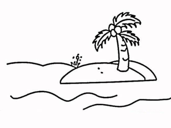 Simple drawing of coconut tree scenery on the island