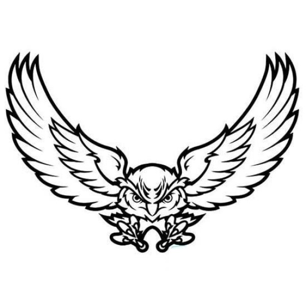 A simple drawing of the front of an eagle flying in the sky