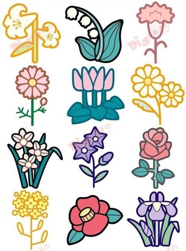 Simple strokes of various flowers