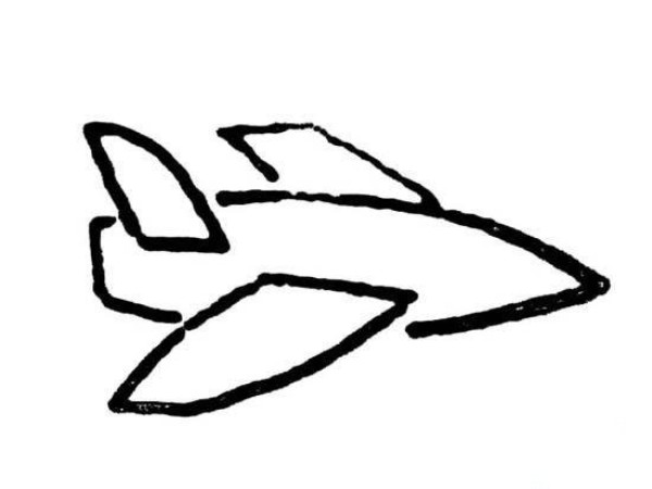 Childrens simple drawing of airplane: fighter jet