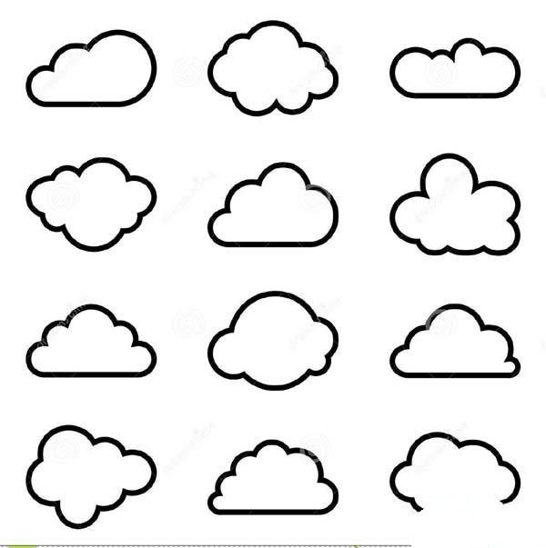 A complete collection of hand-painted simple drawings of clouds in various shapes