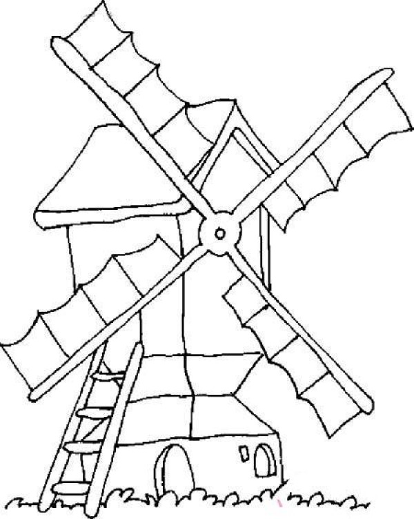 Simple drawing picture of house with windmill