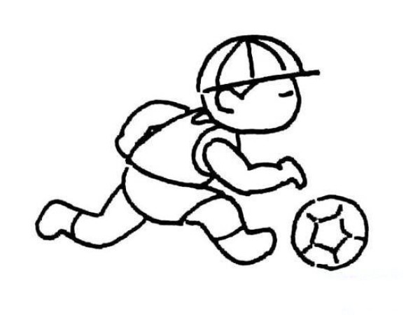 Simple drawing of little boy: boy playing football