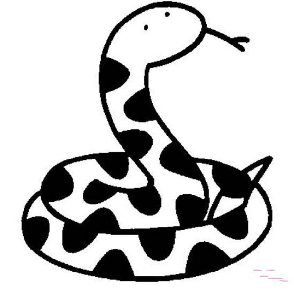 Childrens simple drawing of patterned snake