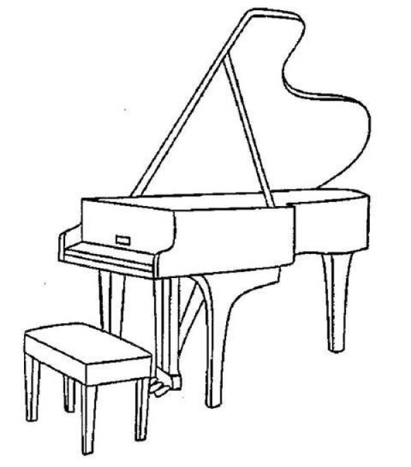 A complete collection of simple drawing pictures of piano and piano chair