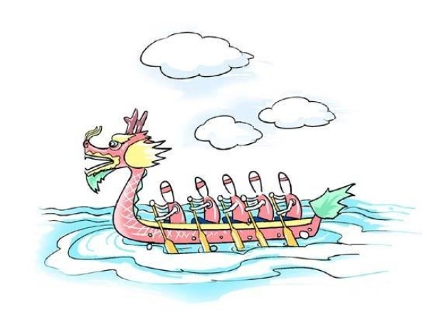 Childrens simple drawing: dragon boat rowing