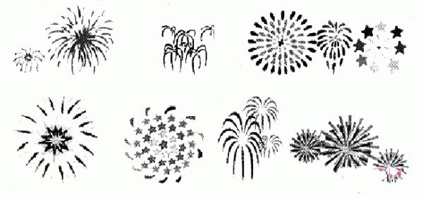 A collection of simple drawing pictures of various fireworks blooming patterns