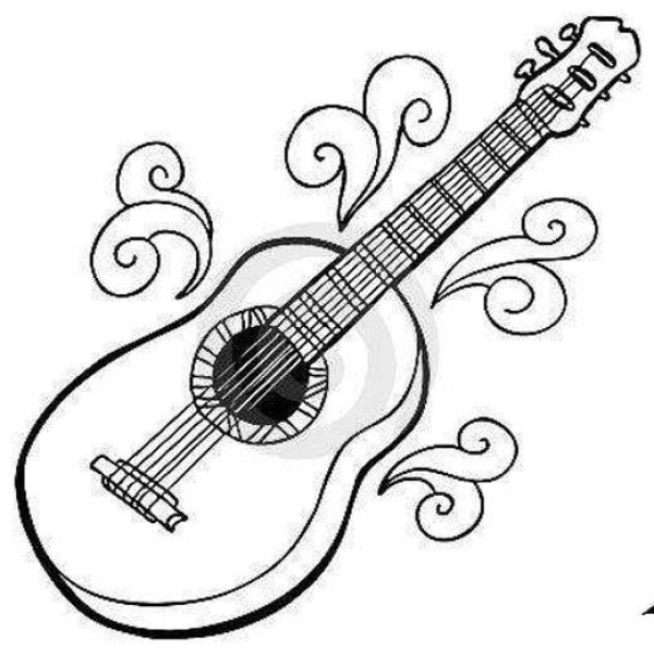 Beautiful simple drawing picture of big guitar