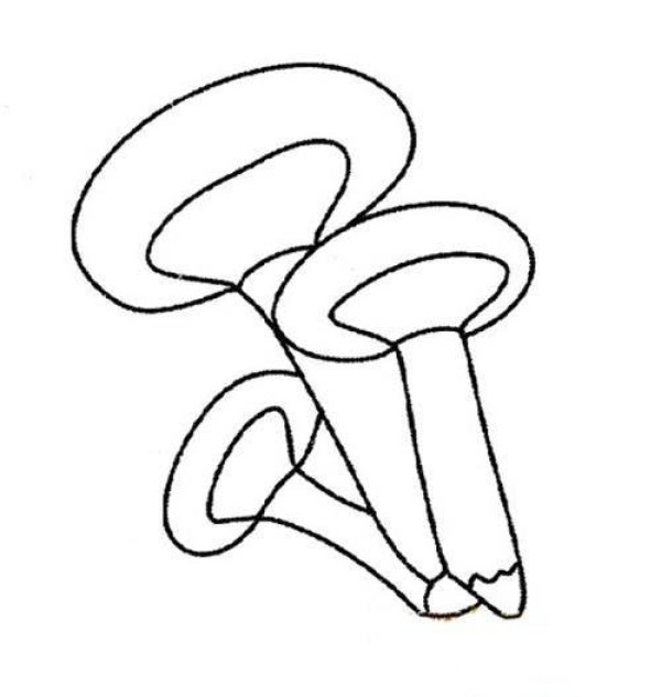 Complete collection of simple strokes of three mushrooms