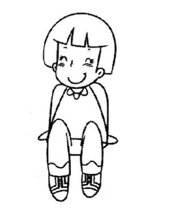 Simple drawing of girl: little girl sitting on the ground