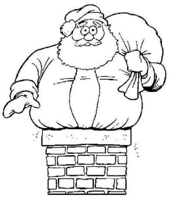 Childrens simple drawing: Santa Claus drilling the chimney