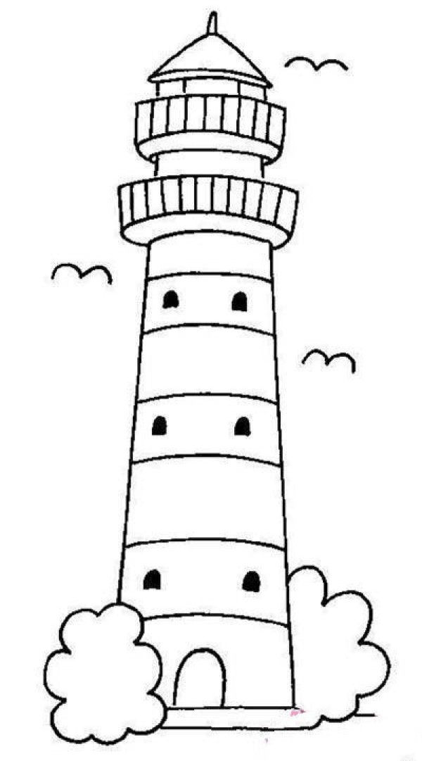 A complete collection of simple drawings of buildings for children: Lighthouse