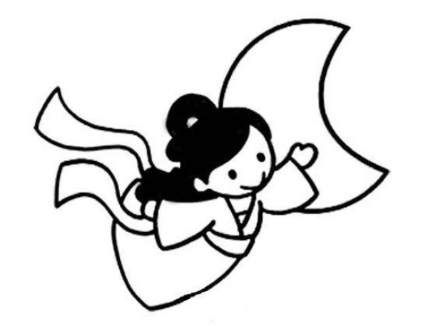 Childrens simple drawing of Chang'e flying to the moon