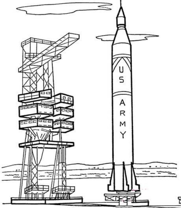 A simple picture of a rocket ready for launch in a launch silo