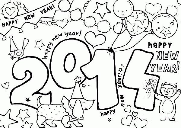 Childrens simple drawing pictures celebrating New Years Day