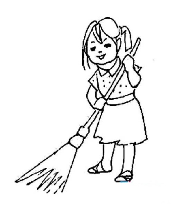 May Day Labor Day character sketch: girl sweeping the floor