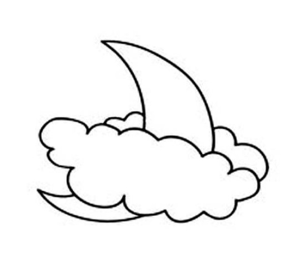 Childrens simple drawing pictures of the moon: Moon in the clouds