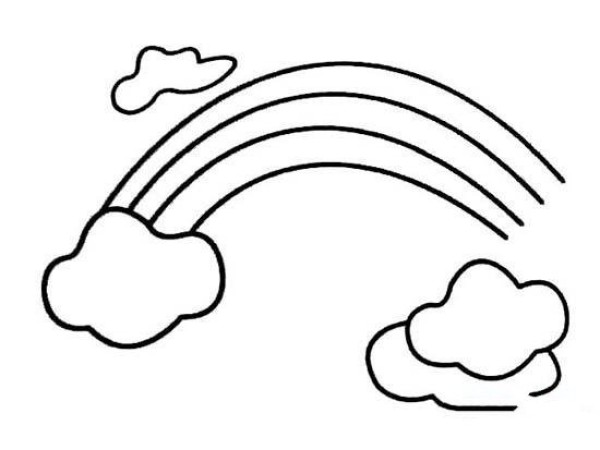 Childrens simple drawing picture of rainbow clouds in the sky