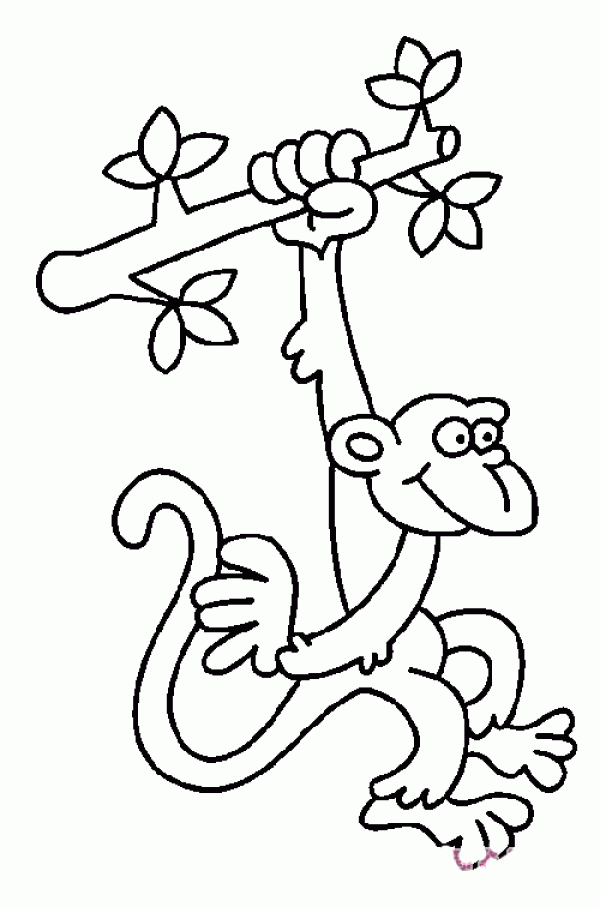 Simple drawing of monkey hanging on tree