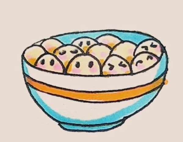 Simple strokes of a bowl of glutinous rice balls